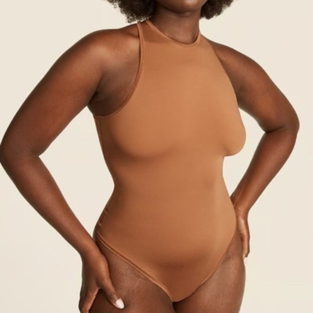 Victoria Secret Pink Sand Super stretchy soft high neck bodysuit back cutout XL